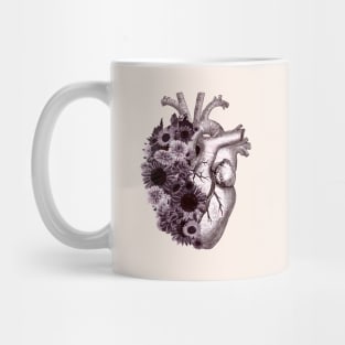 Human Heart autumn watercolor with suflowers and daisies, purple flowers, Heart, anatomical body, Human heart Mug